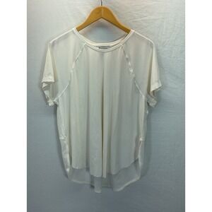 Athleta XL Ivory T Shirt Performance Wear Sporty‎ Gym Athletic semi sheer